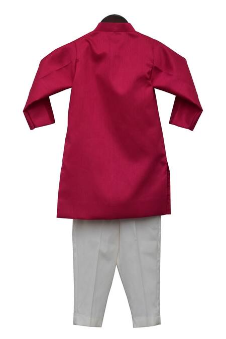 Shop Fayon Kids Pink Cotton, Silk Embroidery Kurta Set at Aza Fashions Shop_Fayon Kids_Pink Cotton, Silk Embroidery Kurta Set _at_Aza_Fashions