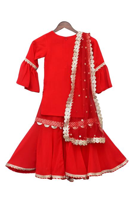 Buy_Fayon Kids_Red Georgette Embroidery Kurta Sharara Set _Online_at_Aza_Fashions