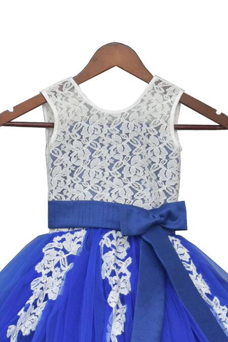 Fayon Kids Blue Cotton, Net Bows, Embroidery Flared Dress Online at Aza Fashions Fayon Kids_Blue Cotton, Net Bows, Embroidery Flared Dress _Online_at_Aza_Fashions