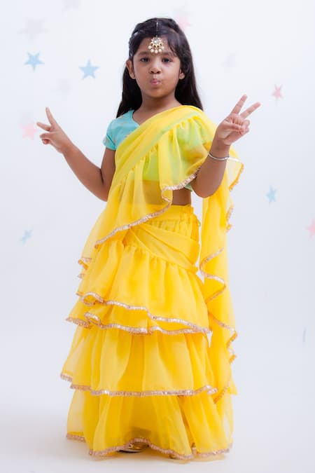 FAYON KIDS Embroidered Pre-Draped Lehenga Set 