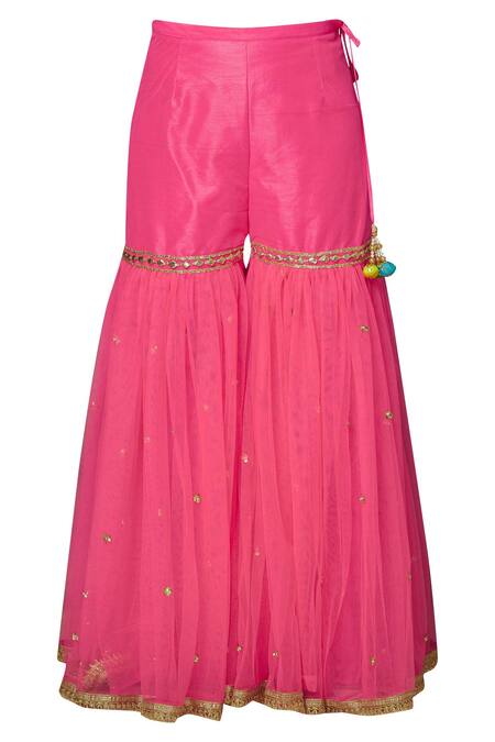 Shop Preeti S Kapoor Pink Net, Dupion Mandarin Collar Embroidered Kurta Sharara Set Online at Aza Fashions Shop_Preeti S Kapoor_Pink Net, Dupion Mandarin Collar Embroidered Kurta Sharara Set _Online_at_Aza_Fashions