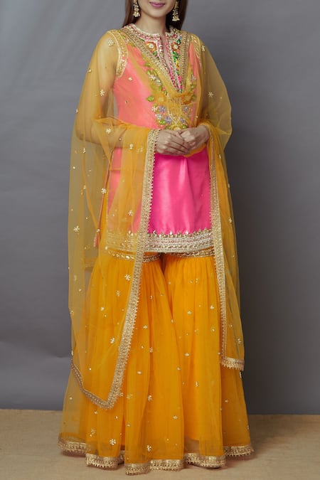 Fushia Sharara Pants With Long Kurta - Indian Clothes in Dallas - Custom  Designed Dresses and Menswear