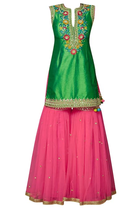 Buy Preeti S Kapoor Pink Net, Dupion Round Embroidered Kurta Sharara Set Online at Aza Fashions Buy_Preeti S Kapoor_Pink Net, Dupion Round Embroidered Kurta Sharara Set _Online_at_Aza_Fashions