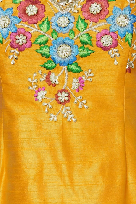 Preeti S Kapoor_Cream Net, Dupion Leaf Neck Embroidered Kurta Sharara Set_at_Aza_Fashions