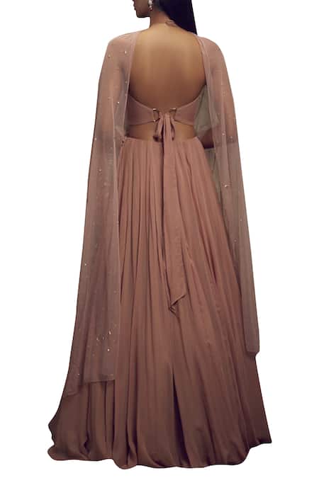 Shop Shloka Khialani Pink Net, Crepe, Georgette Halter Neck Embellished Lehenga Set at Aza Fashions Shop_Shloka Khialani_Pink Net, Crepe, Georgette Halter Neck Embellished Lehenga Set _at_Aza_Fashions