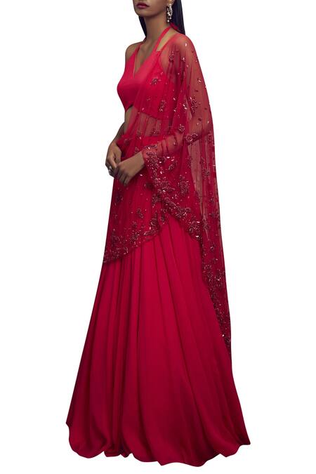 Buy_Shloka Khialani_Pink Georgette Halter Neck Embellished Lehenga Set  _Online_at_Aza_Fashions