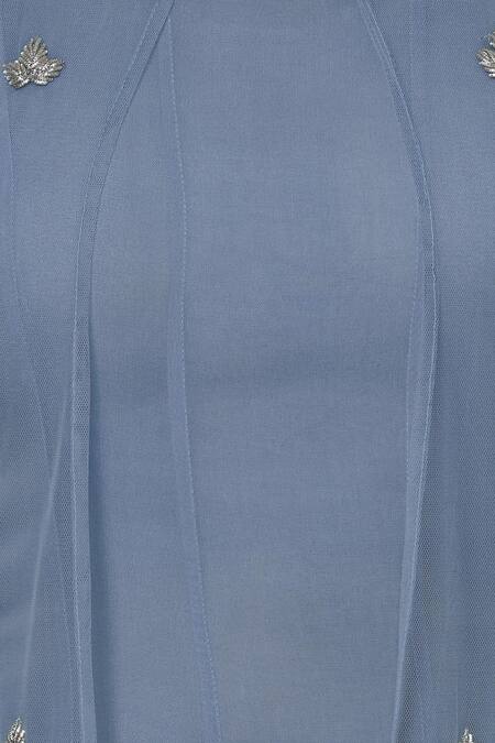 Silky Bindra Blue Net, Georgette, Shantoon Kurta And Jacket Round Embroidered Set at Aza Fashions Silky Bindra_Blue Net, Georgette, Shantoon Kurta And Jacket Round Embroidered Set _at_Aza_Fashions