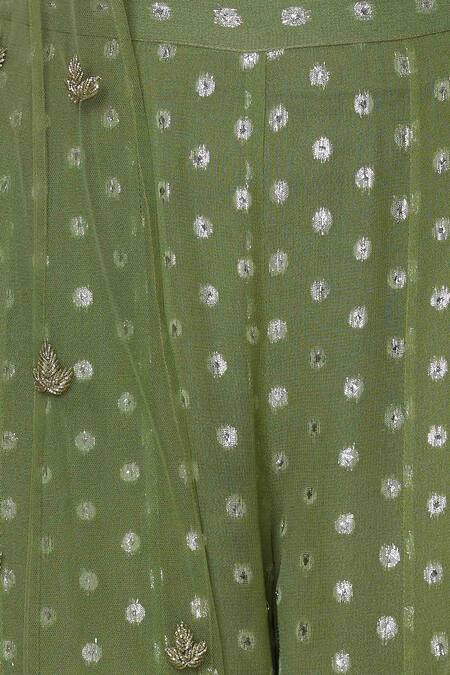 Silky Bindra Green Net, Georgette, Shantoon Jacket Roundcrop Top Embroidered Palazzo Set at Aza Fashions Silky Bindra_Green Net, Georgette, Shantoon Jacket Roundcrop Top Embroidered Palazzo Set _at_Aza_Fashions