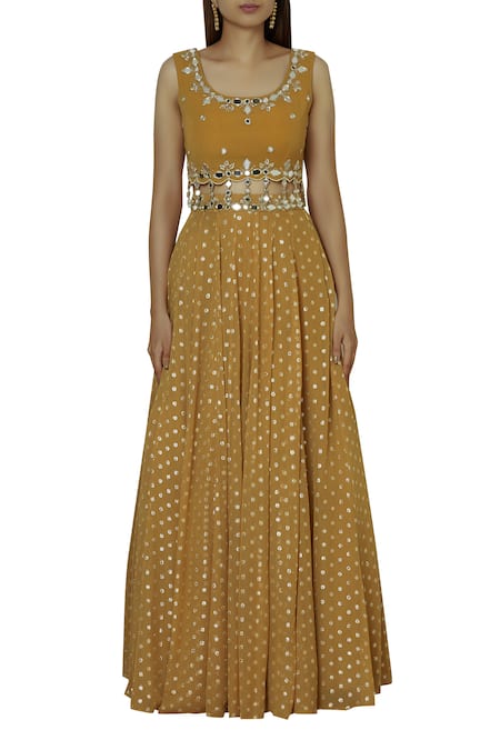 Shop Silky Bindra Yellow Net, Georgette, Shantoon Round Embroidered Lehenga Set at Aza Fashions Shop_Silky Bindra_Yellow Net, Georgette, Shantoon Round Embroidered Lehenga Set _at_Aza_Fashions