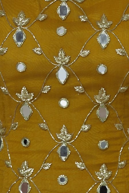 Silky Bindra Yellow Net, Georgette, Shantoon U-shaped Neckline Embroidered Kurta Sharara Set at Aza Fashions Silky Bindra_Yellow Net, Georgette, Shantoon U-shaped Neckline Embroidered Kurta Sharara Set _at_Aza_Fashions