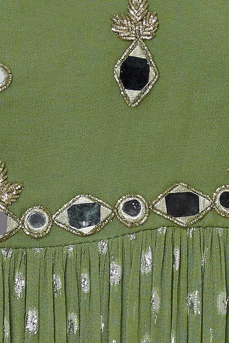 Silky Bindra Green Net, Georgette, Shantoon Asymmetric Embroidered Anarkali With Dupatta at Aza Fashions Silky Bindra_Green Net, Georgette, Shantoon Asymmetric Embroidered Anarkali With Dupatta _at_Aza_Fashions