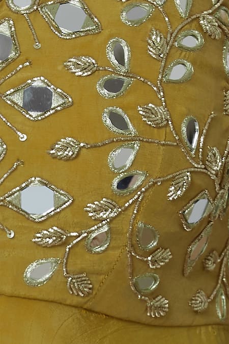 Silky Bindra Yellow Crepe, Shantoon V-shaped Neckline Embroidered Kurta Sharara Set at Aza Fashions Silky Bindra_Yellow Crepe, Shantoon V-shaped Neckline Embroidered Kurta Sharara Set _at_Aza_Fashions