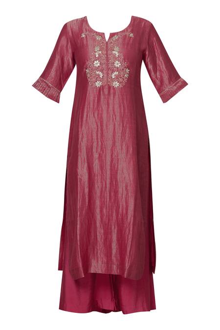 Buy Kritika Dawar Pink Chanderi Kurta Palazzo Set Online at Aza Fashions Buy_Kritika Dawar_Pink Chanderi Kurta Palazzo Set_Online_at_Aza_Fashions