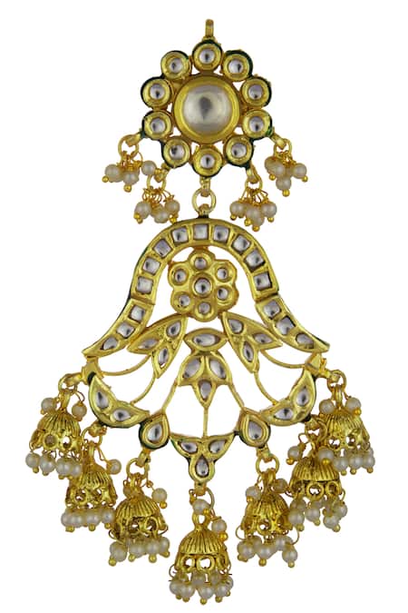 Just Shradhas_Gold Plated Beads, Diamonds Kundan Danglers _Online_at_Aza_Fashions