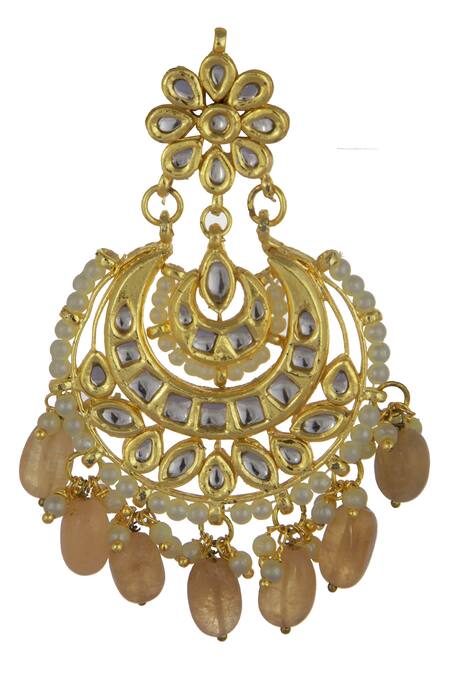Just Shradhas_Gold Plated Beads, Stones Kundan Chandbalis _Online_at_Aza_Fashions