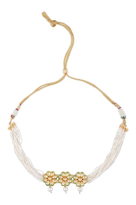 Just Shradhas_Gold Plated Pearls Bead Choker Set _Online_at_Aza_Fashions