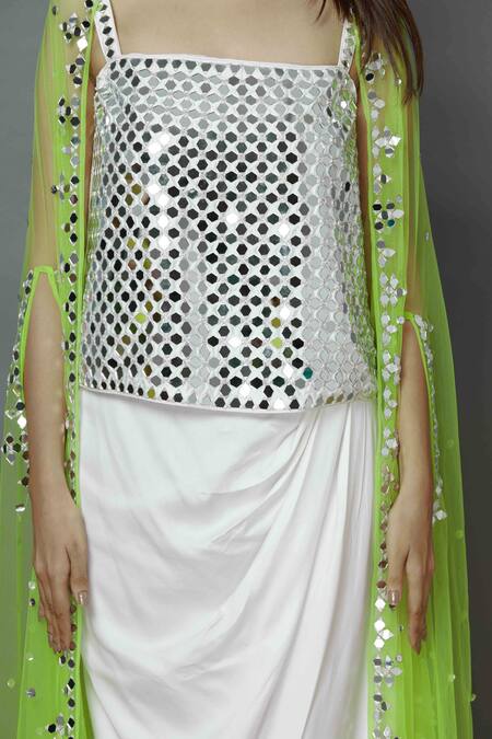 Preeti S Kapoor White Net, Dupion Square Neck Embellished Jacket Skirt Set at Aza Fashions Preeti S Kapoor_White Net, Dupion Square Neck Embellished Jacket Skirt Set_at_Aza_Fashions