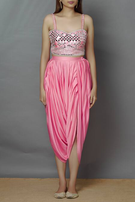 Shop_Preeti S Kapoor_White Net, Dupion Sweetheart Neck Embellished Jacket Dhoti Pant Set_Online_at_Aza_Fashions