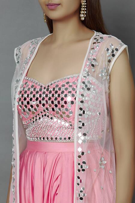 Preeti S Kapoor_White Net, Dupion Sweetheart Neck Embellished Jacket Dhoti Pant Set_at_Aza_Fashions