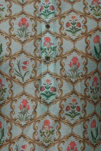 Shop_Pranay Baidya_Grey Chanderi Printed Kurta_Online_at_Aza_Fashions