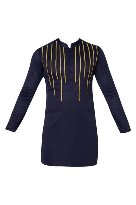 Shop_Sol By Piyush Dedhia_Blue Herringbone Embroidered Jacket Kurta Set  _Online_at_Aza_Fashions