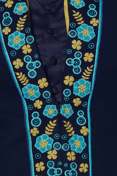 Sol By Piyush Dedhia_Blue Herringbone Embroidered Jacket Kurta Set  _at_Aza_Fashions