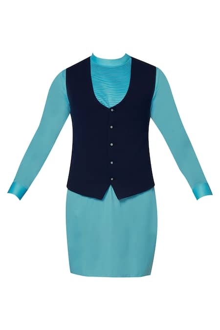 Buy_Sol By Piyush Dedhia_Blue Herringbone Embroidered Jacket Kurta Set  _Online_at_Aza_Fashions