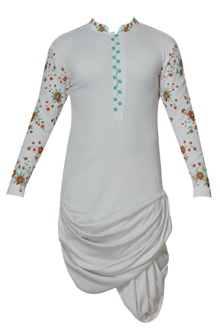 Shop_Sol By Piyush Dedhia_White Quilt Stretch Cowl Draped Kurta Set  _Online_at_Aza_Fashions