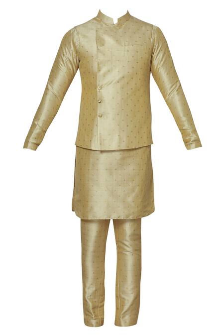 Sol By Piyush Dedhia_Gold Art Silk Woven Bundi Kurta Set  _Online_at_Aza_Fashions