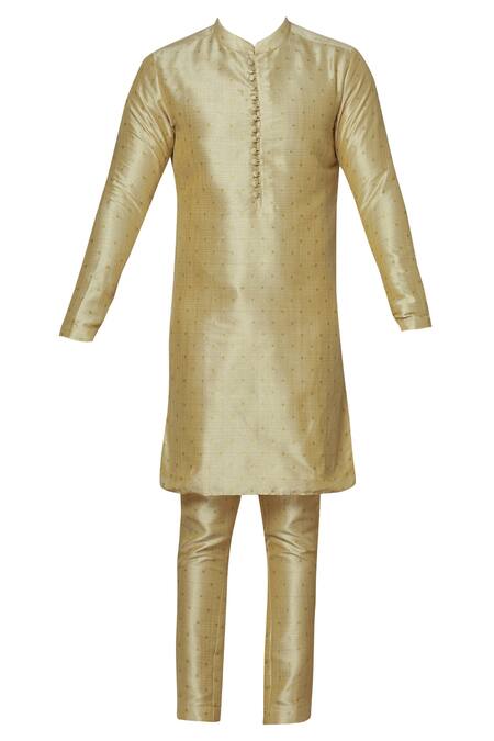 Buy_Sol By Piyush Dedhia_Gold Art Silk Woven Bundi Kurta Set  _Online_at_Aza_Fashions