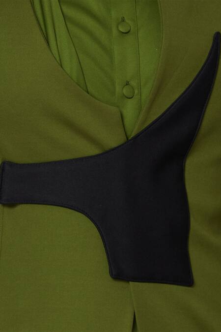 Sol By Piyush Dedhia_Green Polyester Knit Draped Kurta Bundi Set  _at_Aza_Fashions