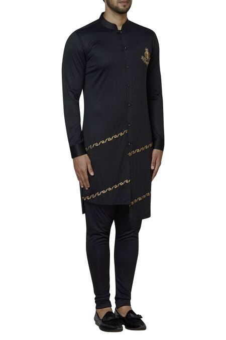 Sol By Piyush Dedhia_Black Polyester Knit Embroidered Kurta Set  _Online_at_Aza_Fashions