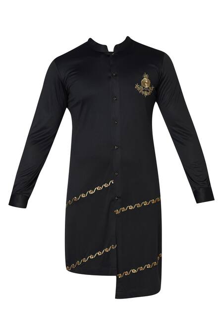 Shop_Sol By Piyush Dedhia_Black Polyester Knit Embroidered Kurta Set  _Online_at_Aza_Fashions