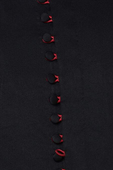 Sol By Piyush Dedhia_Black Twill Knit Asymmetric Kurta Bandhgala Set _at_Aza_Fashions