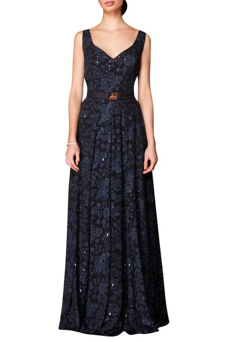 Rocky Star Black Georgette Embroidered Gown