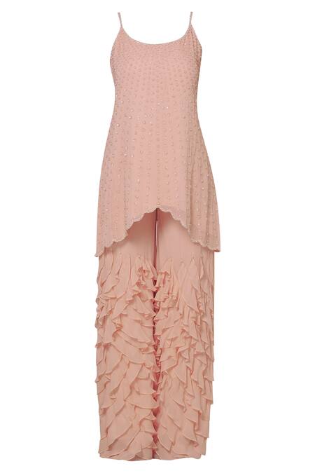 Buy Arpan Vohra Peach Georgette Round Embellished Kurta And Pant Set Online at Aza Fashions Buy_Arpan Vohra_Peach Georgette Round Embellished Kurta And Pant Set_Online_at_Aza_Fashions