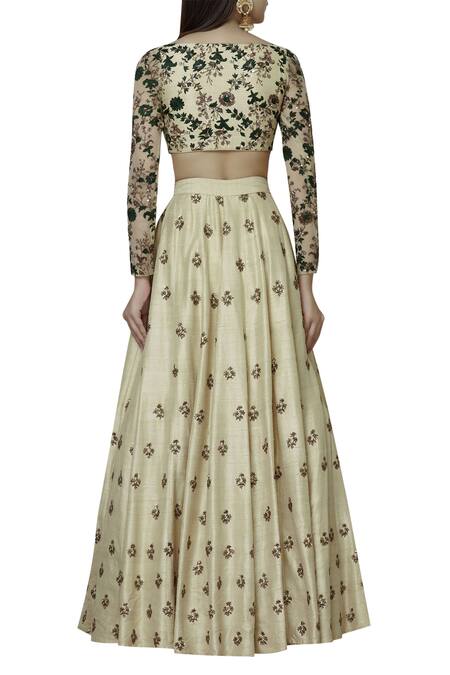 Shop ASTHA NARANG Cream Raw Silk Square Neck Embroidered Lehenga Set at Aza Fashions Shop_ASTHA NARANG_Cream Raw Silk Square Neck Embroidered Lehenga Set_at_Aza_Fashions