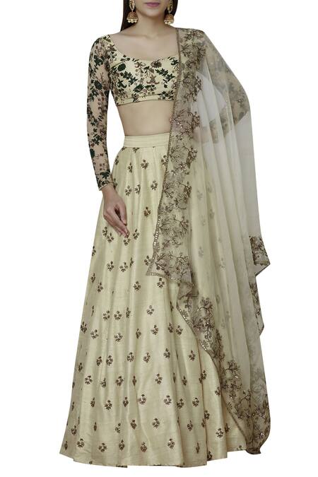 ASTHA NARANG Cream Raw Silk Square Neck Embroidered Lehenga Set Online at Aza Fashions ASTHA NARANG_Cream Raw Silk Square Neck Embroidered Lehenga Set_Online_at_Aza_Fashions