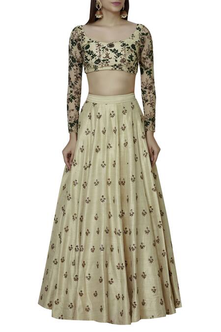 Buy ASTHA NARANG Cream Raw Silk Square Neck Embroidered Lehenga Set Online at Aza Fashions Buy_ASTHA NARANG_Cream Raw Silk Square Neck Embroidered Lehenga Set_Online_at_Aza_Fashions