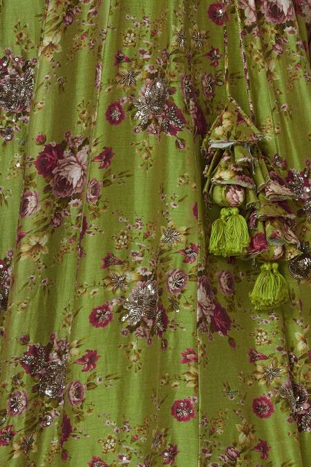 ASTHA NARANG Green Blouse And Lehenga Raw Silkdupatta Net Round Embroidered Set at Aza Fashions ASTHA NARANG_Green Blouse And Lehenga Raw Silkdupatta Net Round Embroidered Set_at_Aza_Fashions