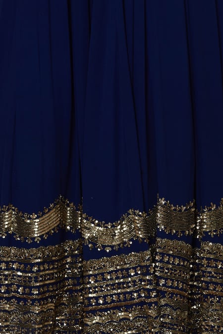 Astha Narang_Blue Georgette V Neck Embroidered Lehenga Set _at_Aza_Fashions