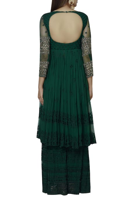 Shop Astha Narang Green Net Round Embroidered Kurta Sharara Set at Aza Fashions Shop_Astha Narang_Green Net Round Embroidered Kurta Sharara Set _at_Aza_Fashions