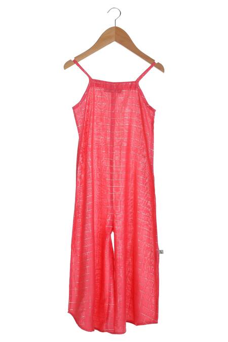 MI Dulce AN'YA_Red Organic Cotton Printed Cape With Jumpsuit _Online_at_Aza_Fashions