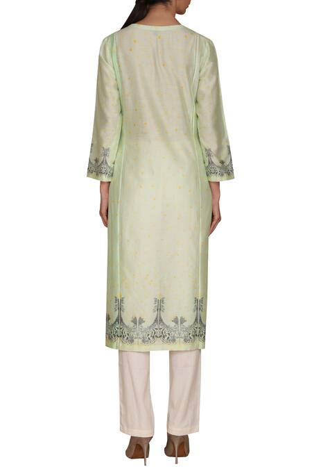 Shop_Varun Bahl_Green Chanderi Kurta Set_at_Aza_Fashions