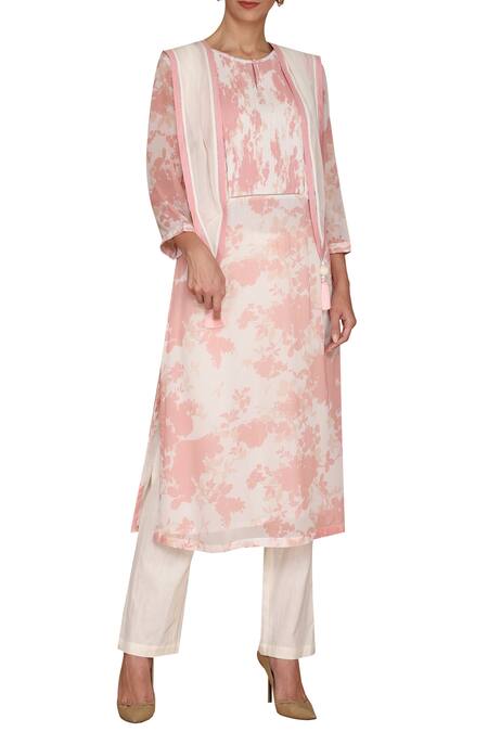 Shop_Varun Bahl_Pink Georgette Round Printed Kurta Set_Online_at_Aza_Fashions