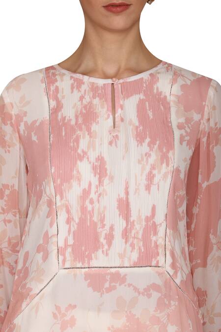 Varun Bahl_Pink Georgette Round Printed Kurta Set_at_Aza_Fashions