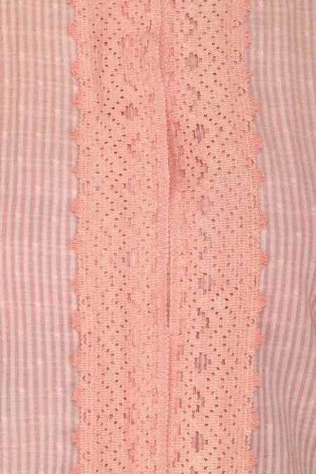 Shop_Varun Bahl_Peach Dobby Mandarin Collar Straight Kurta Set_Online_at_Aza_Fashions