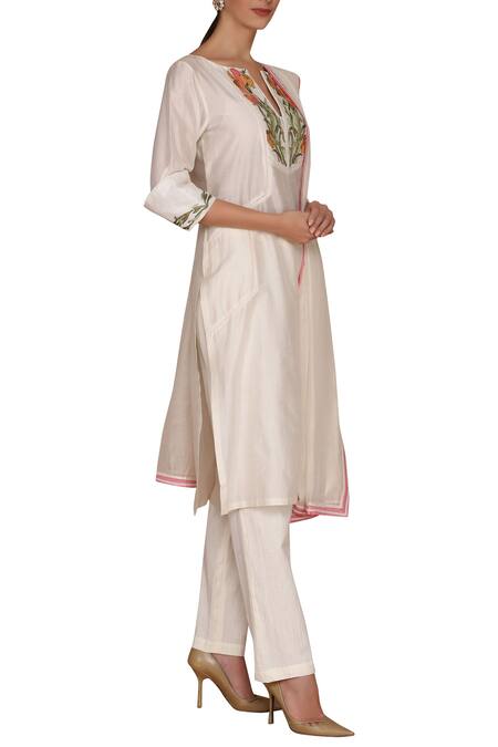 Varun Bahl_White Chanderi Round Embroidered Kurta Set_Online_at_Aza_Fashions