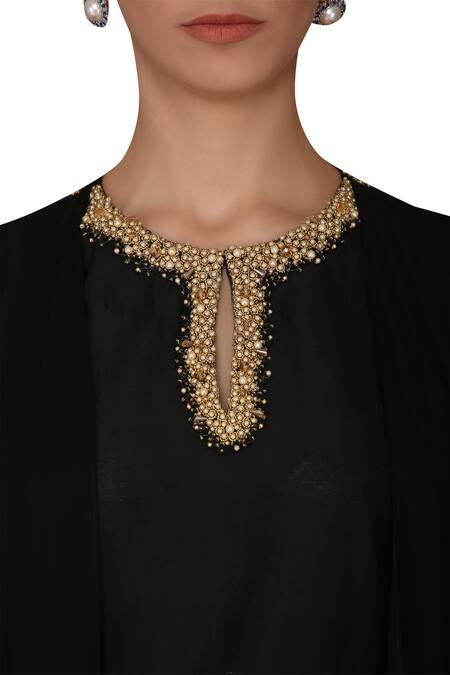 Shop_Varun Bahl_Black Viscose Georgette Round Flared Kurta Set_Online_at_Aza_Fashions