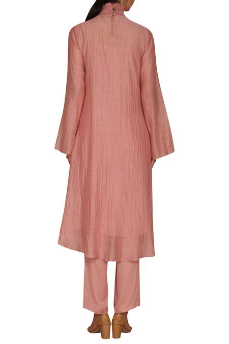 Varun Bahl_Pink Chanderi Kurta High Neck Cape Set_Online_at_Aza_Fashions